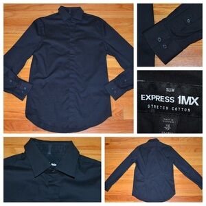 Men’s Express 1MX black long-sleeve button down, size XS 13 - 13 1/2 slim